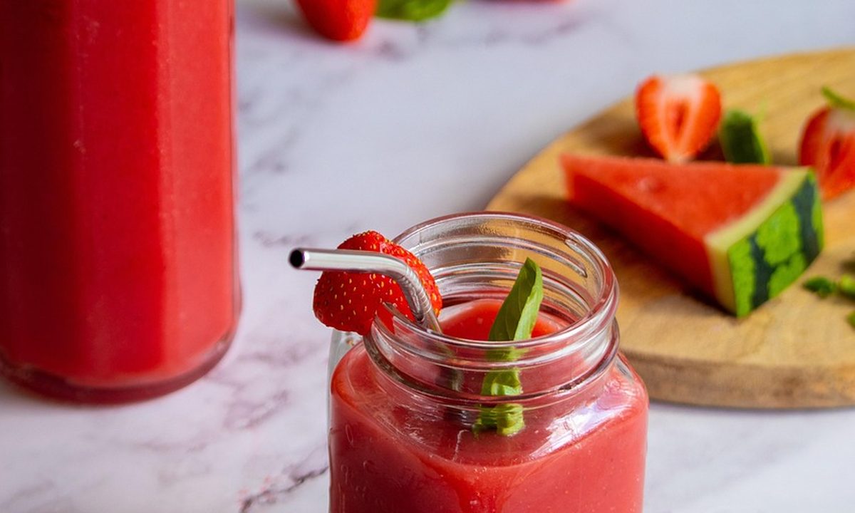 A fruit smoothie shake in a glass