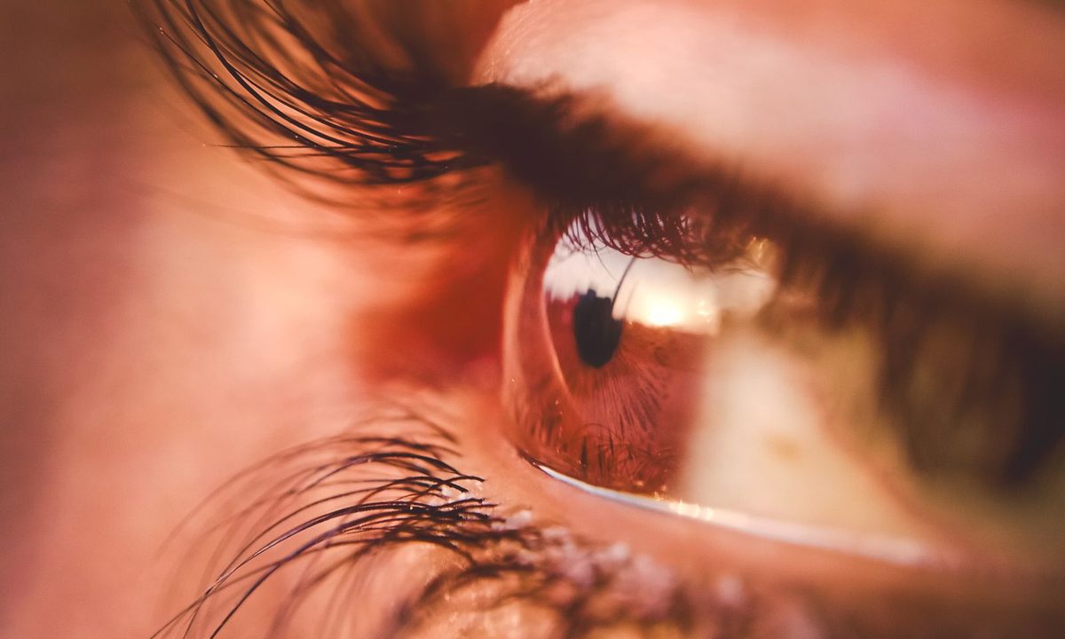 A close-up of the eye area with smooth, hydrated skin